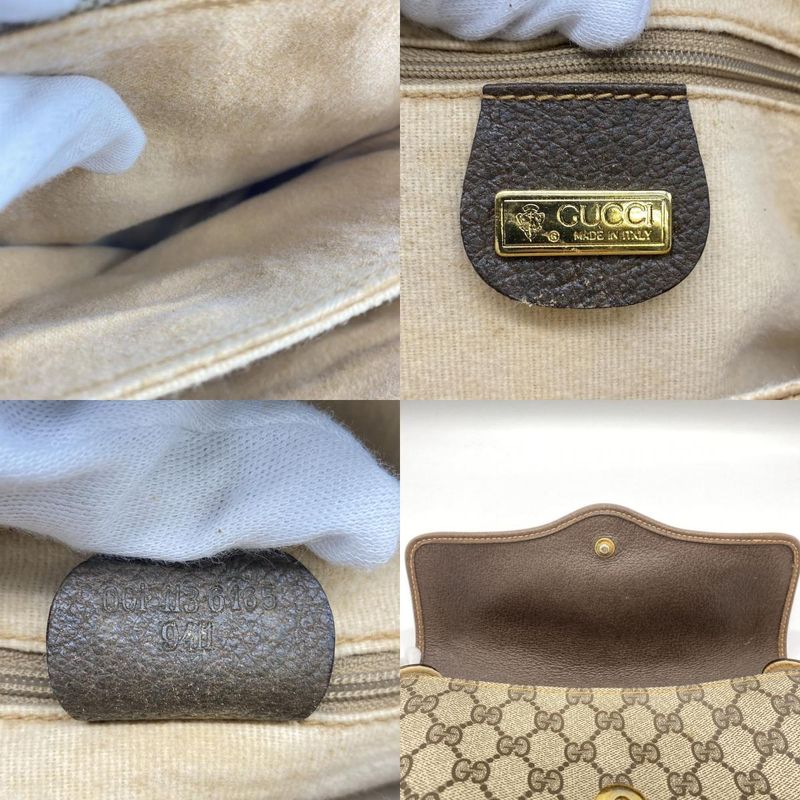 Gucci Old Gucci 001 113 6165 Shoulder Bag GG Supreme Leather Beige Brown Ladies