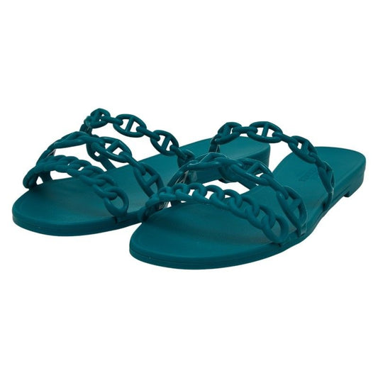 Hermes Rivage Chaine Dancre Sandals Flat Size 36 Green Rubber