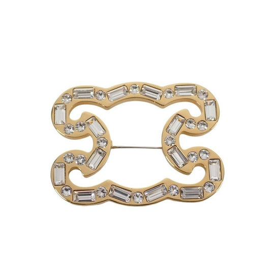 Celine Flame Sparkle Brooch Crystal Metal Gold