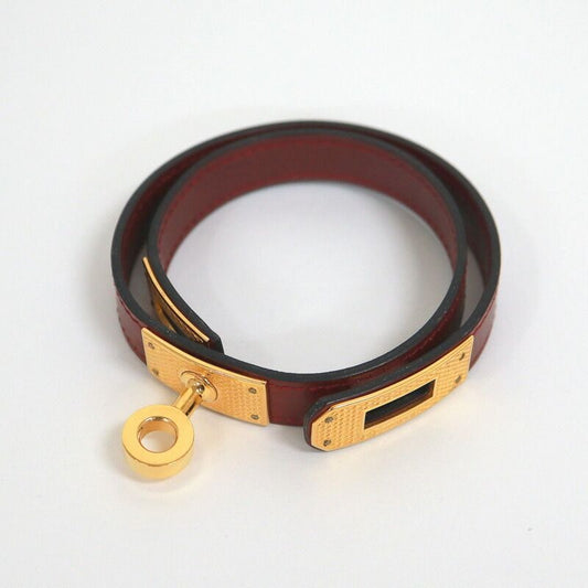Hermes Kelly Double Tour Bracelet Leather Rouge Ash Gold