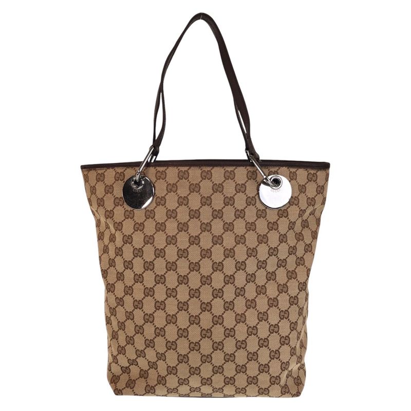 Gucci Beige Brown GG Canvas/leather 120336 Tote Bag Shoulder Bag Women 504731