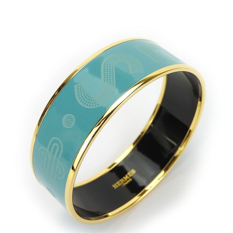 Hermes Bangle Emile GM Metal Cloisonne Light Blue Gold Hardware Logo Accessories