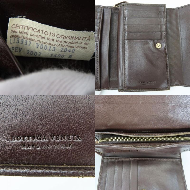 Bottega Veneta Trifold Wallet Intrecciato 113997 Lambskin Dark Brown With Coin
