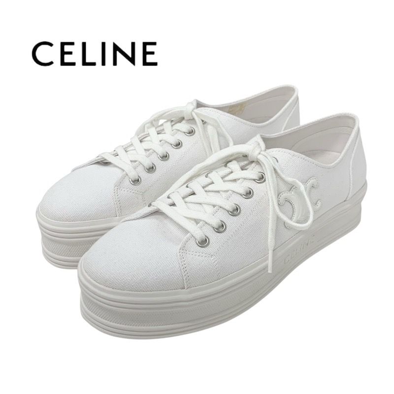 Celine Jane Sneakers Shoes Canvas Leather White Triomphe
