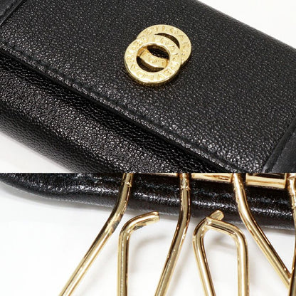Bulgari 6-ribbon Key Case Doppio Tondo Calf Black 26867
