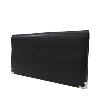 Cartier Bifold Long Wallet Cabochon Lineleather Leatherblackblacksilverhardwarea