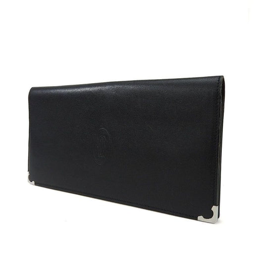 Cartier Bifold Long Wallet Cabochon Lineleather Leatherblackblacksilverhardwarea