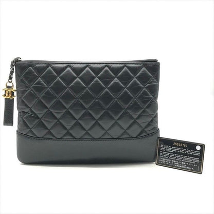 Chanel CC Logo Quilted Gabriel Lambskin Hand Clutch Black