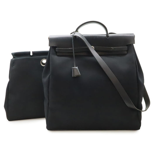 Hermes Herbag GM 2-Way Shoulder Bag Crossbody Toile Officier Leather Black