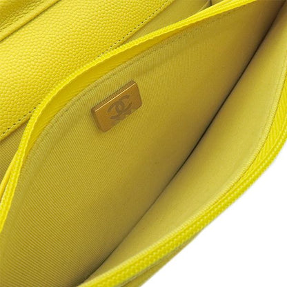 Chanel Chain Wallet Matelasse Caviar Skin Yellow Gold Hardware Yellow Chain