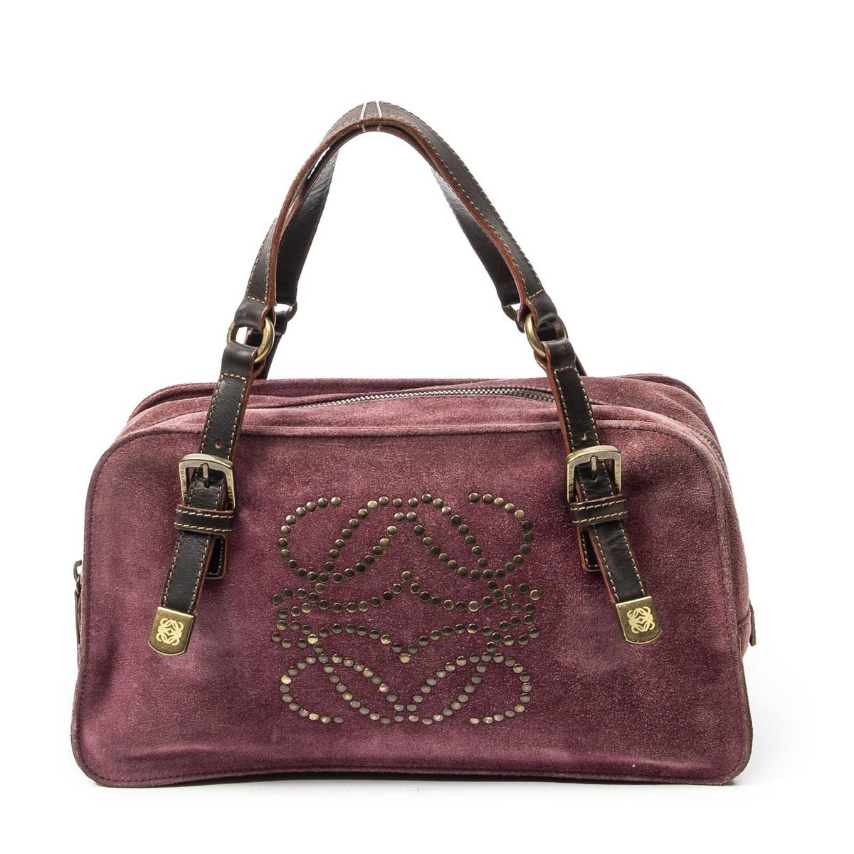 Loewe Studded Amazon Nava Gandy Brown Suede Leather Shoulder Bag