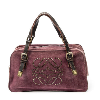 Loewe Studded Amazon Nava Gandy Brown Suede Leather Shoulder Bag