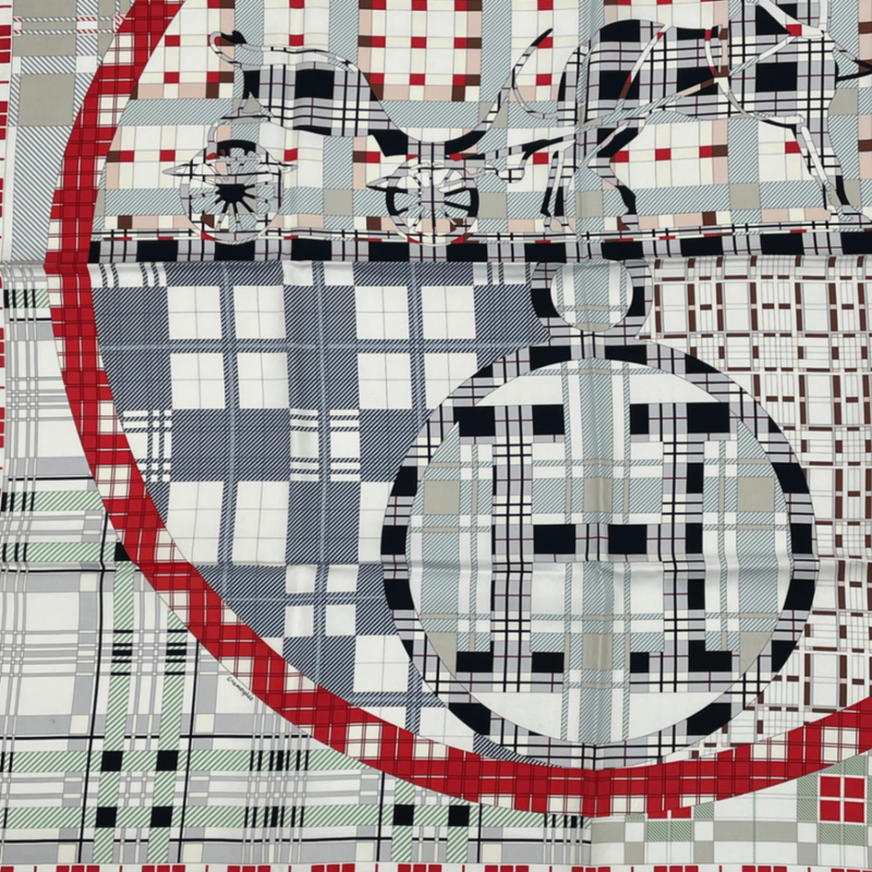 Hermes Carre 90 Silk Scarf EX Libris A Carreaux EX Libris Check Carriage H Logo