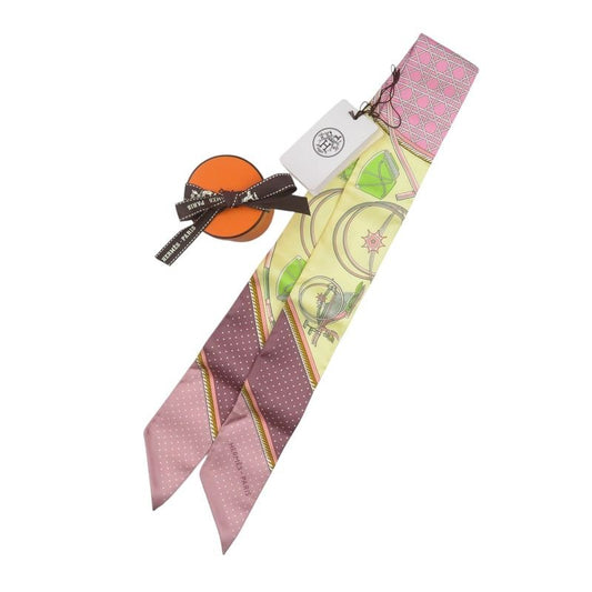 Hermes Twilly Foldable Covered Carriage Silk Jeanne Souffle Yellow Pink Scarf
