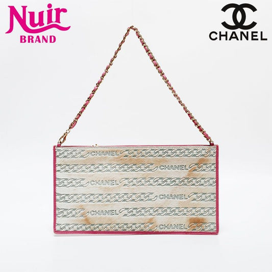 Chanel Shoulder Bag Calf Hair Logo Chain