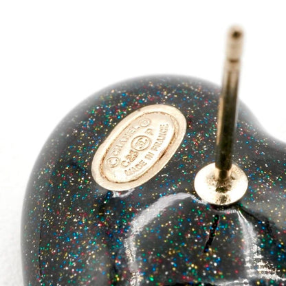 Chanel Earrings Earring Gold Black Coco Mark Rhinestone Heart