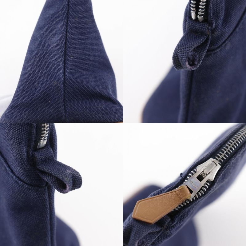 Hermes Bolide Pouch 25 Cotton Canvas Navy Blue Unisex Pouch
