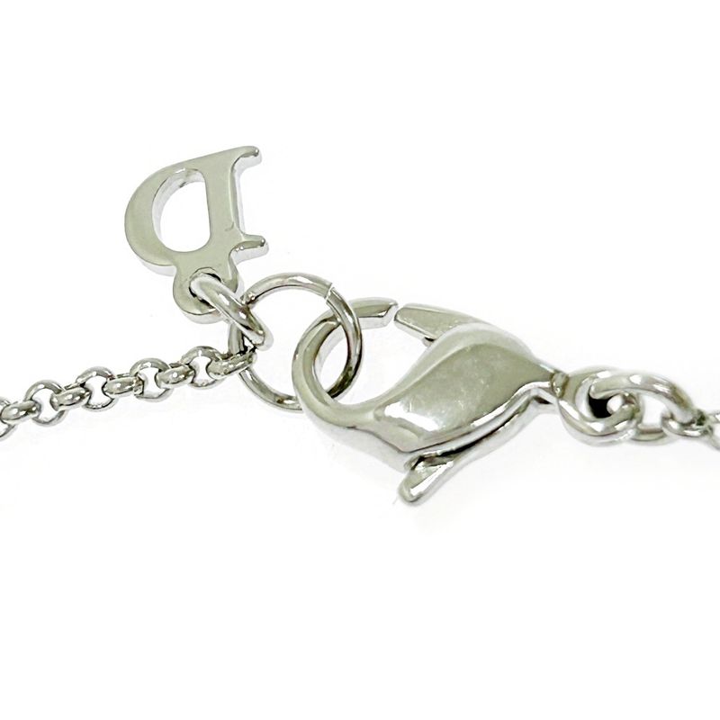 Christian Dior Metal Rhinestone Faux Pearl Dior Logo Bracelet Silver 305483
