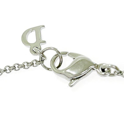 Christian Dior Metal Rhinestone Faux Pearl Dior Logo Bracelet Silver 305483