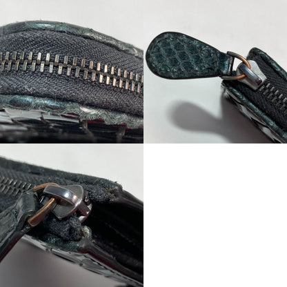 Bottega Veneta Intrecciato Round Zipper Wallet Black Enamel X