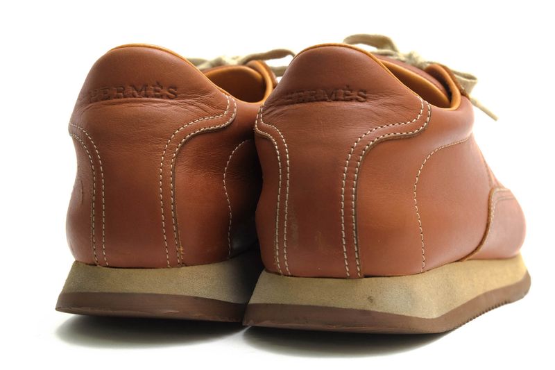 Hermes Shoes Sneakers Shoes Low Cut Ladies Women Leather Genuine Brown Quick H