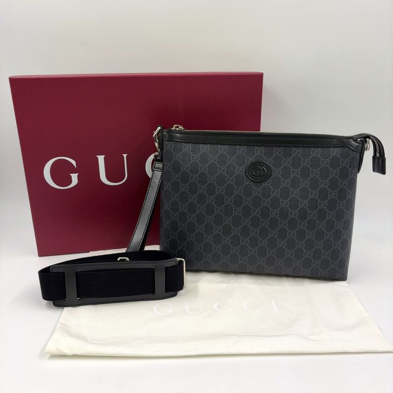 Gucci 2-way Bag Interlocking G GG Supreme Body Bag Canvas Black Shoulder Bag