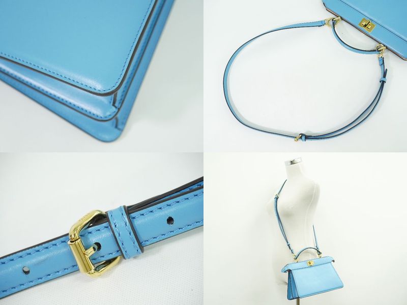 Authentic Fendi Peekaboo Icyou East West 2WAY Shoulder Bag Handbag Leather Blue