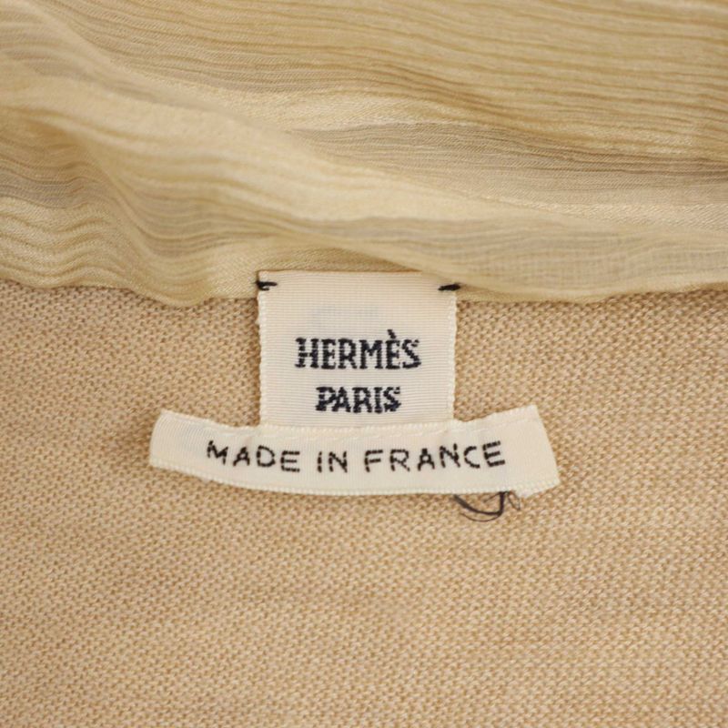 Hermes Silk Shawl Docking Cashmere Knit Sweater Beige LA