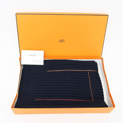Hermes Muffler-h Torsade Cuir Navy-style Cashmere Silk Clothing