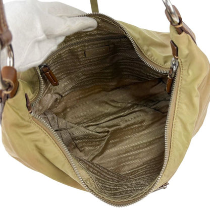 Prada One Shoulder Bag Triangle Logo Hobo Soho Khaki Brown Tessuto Nylon