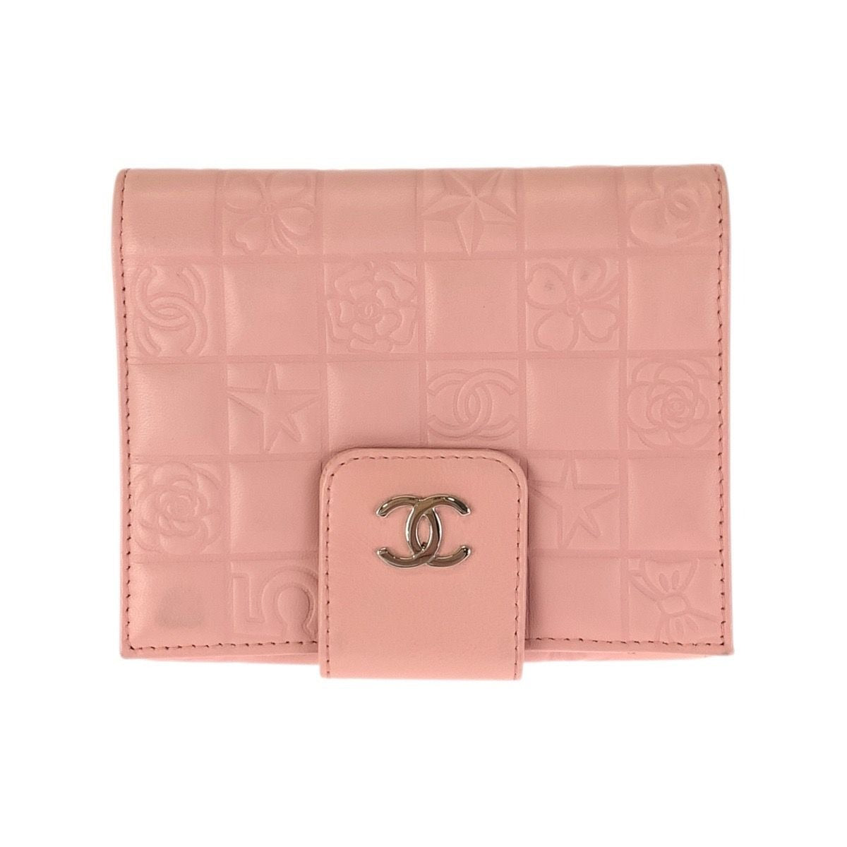 Chanel Vintage Icon Choco Bar CC Logo Pink Silver Lambskin Folding