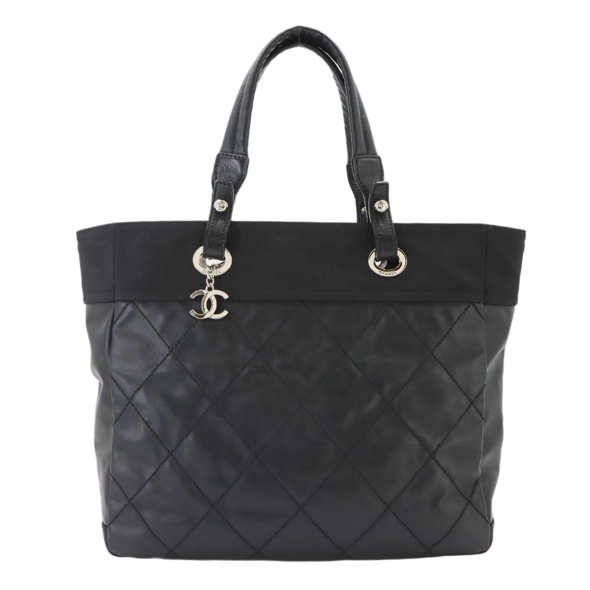 Chanel Paris Biarritz MM Tote Bag Canvas Nylon Black