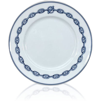 Hermes Plate White Blue Chaine D'ancre Round Ceramic