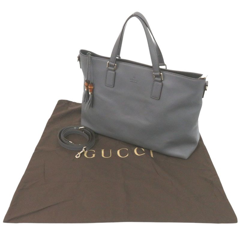 Gucci Bamboo 365345 Leather Grey Tote Bag 0835 Gucci