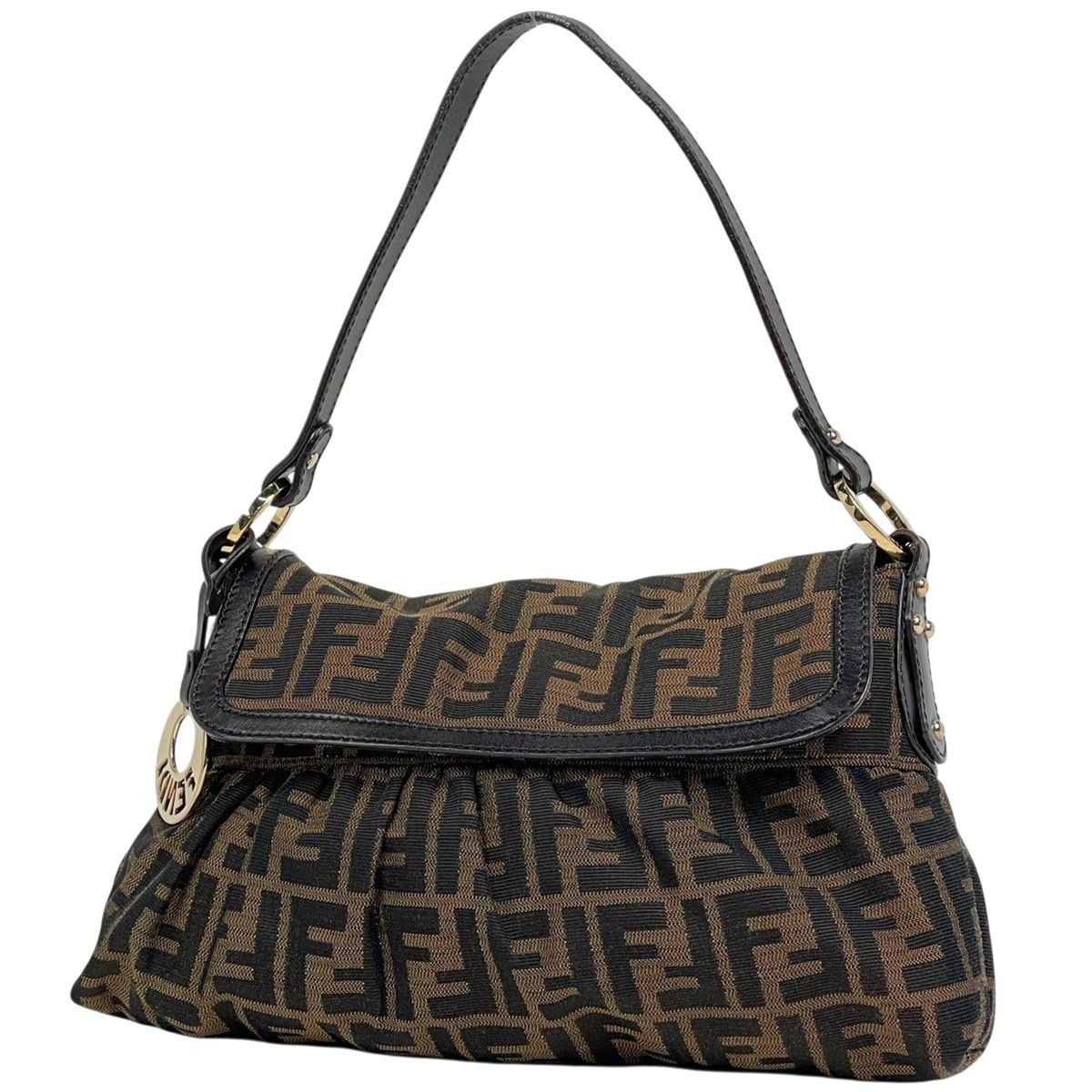 Fendi Zucca Pattern Shoulder Bag Canvas Brown