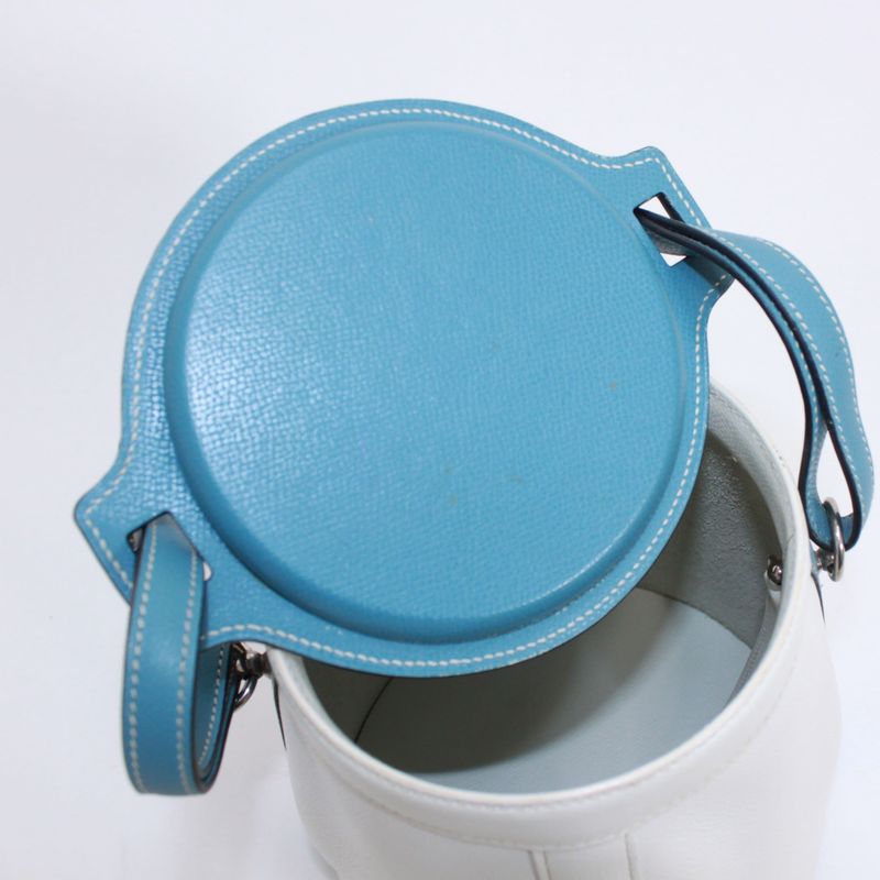 Hermes Firming PM Vaux Epson Blue And White Handbag Silver