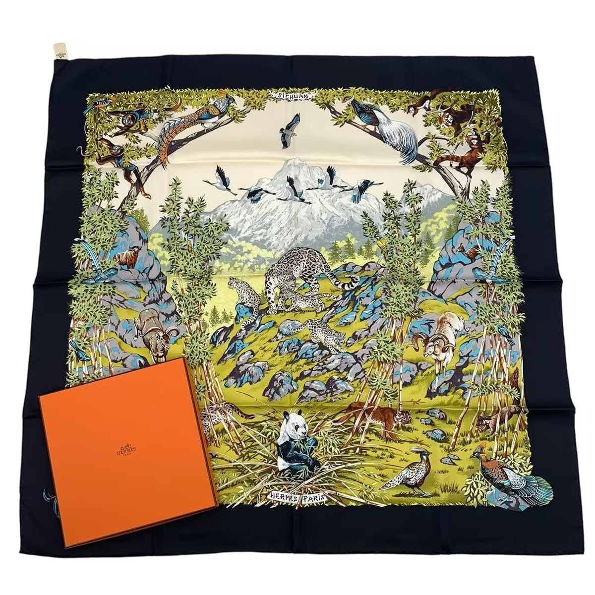 Hermes Carre 90 Scarf Silk Sichuan Black Box
