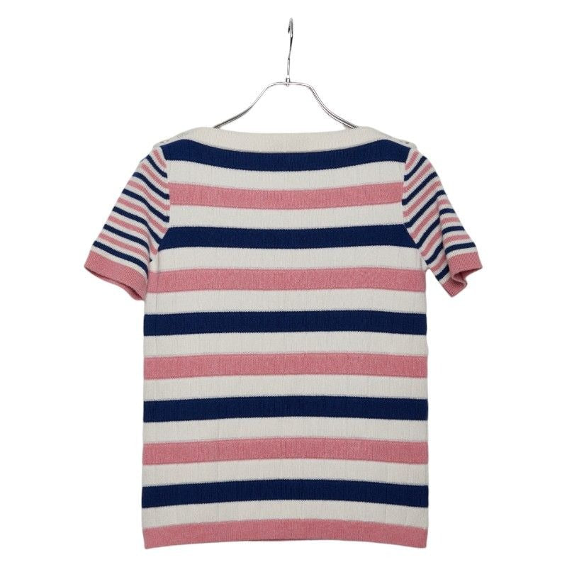 Chanel Striped Coco Mark Button Knit Short Sleeves Size 36 White