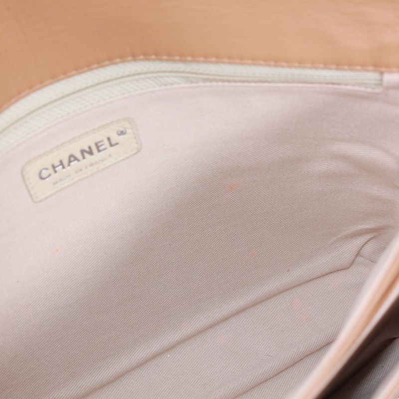 Chanel 255 Chocolate Bar Lambskin Beige Shoulder Bag Silver