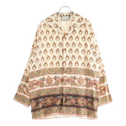 Gucci Ethnic Allover Pattern Silk Long Sleeve Shirt Multi Zadae