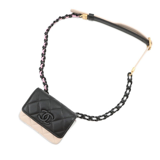 Chanel Belt Bag CC Logo Quilted Mini Chain Lambskin Black Multicolor