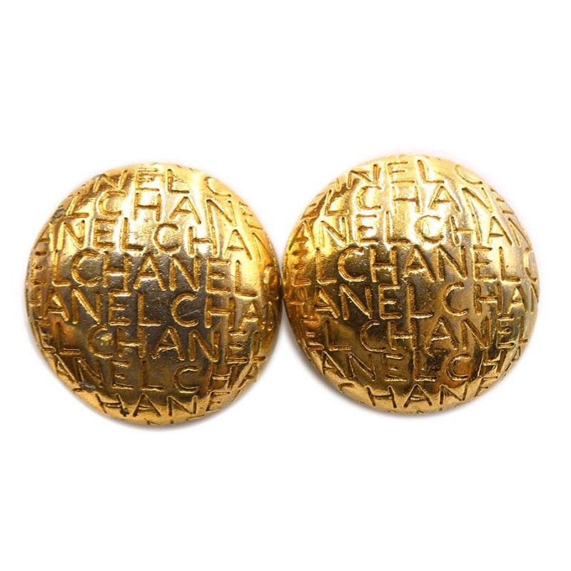 Chanel Round Logo Mark GP Gold Earrings
