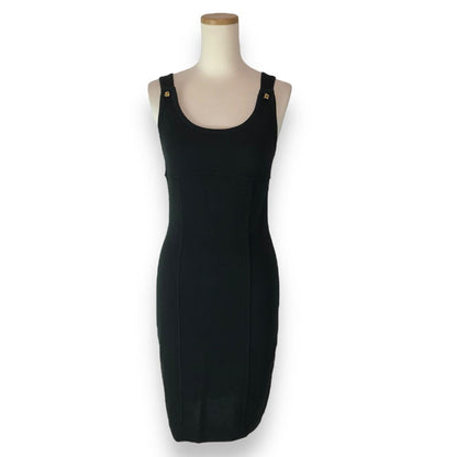 CHANEL CC Logo Sleeveless Knit Dress Black — view 2