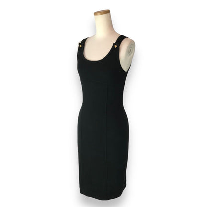 CHANEL CC Logo Sleeveless Knit Dress Black — view 3