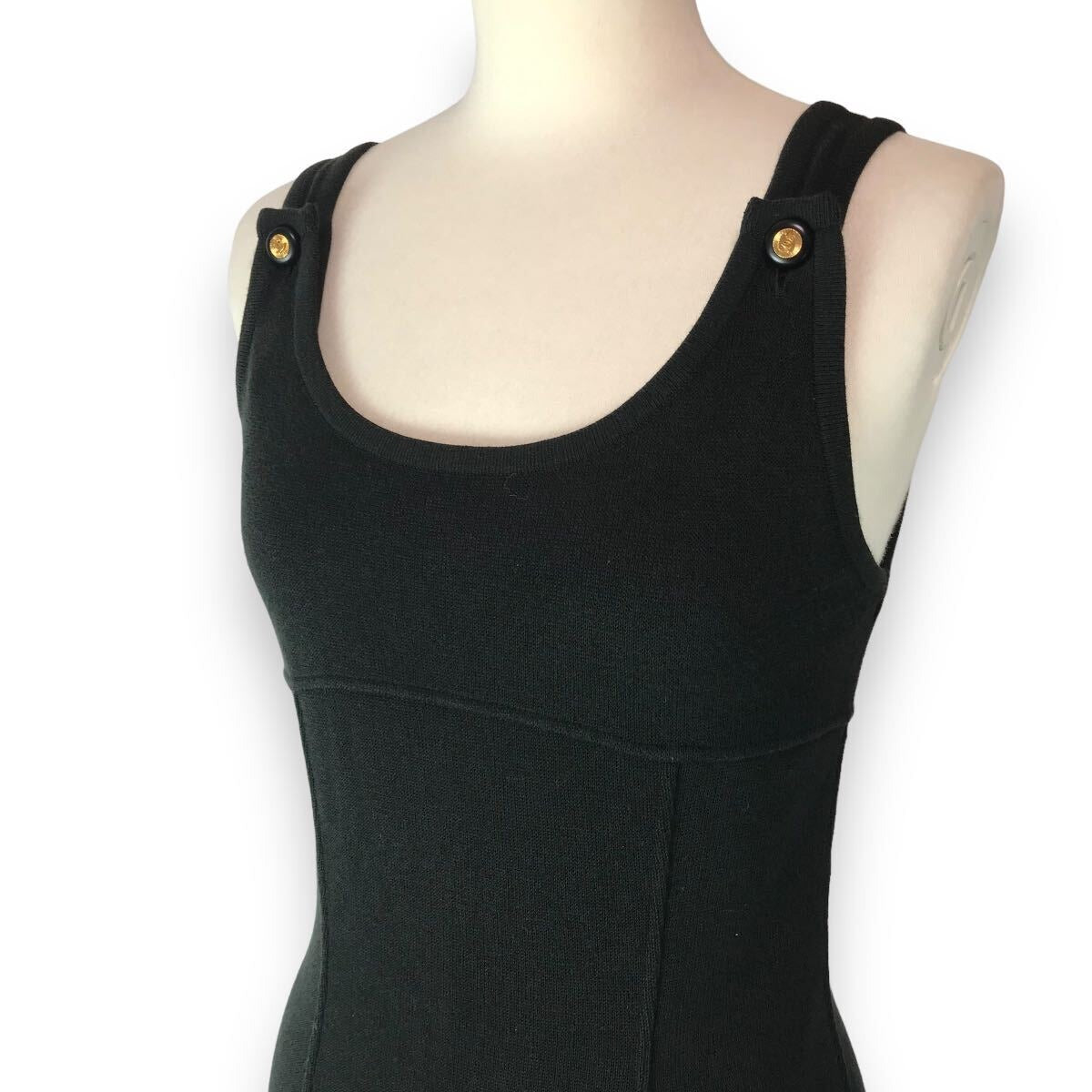 CHANEL CC Logo Sleeveless Knit Dress Black — view 6