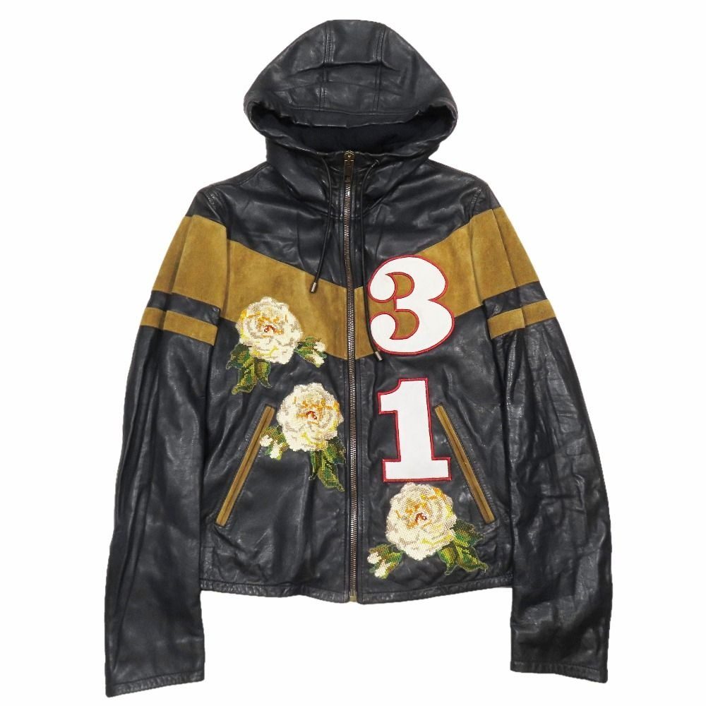 Dolce & Gabbana Lambskin Leather Jacket Hoodie Rose 46 Black