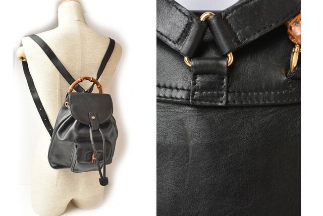 Gucci Preowned Mini Backpack Bamboo Backpack Gucci Bag Vintage Leather Black