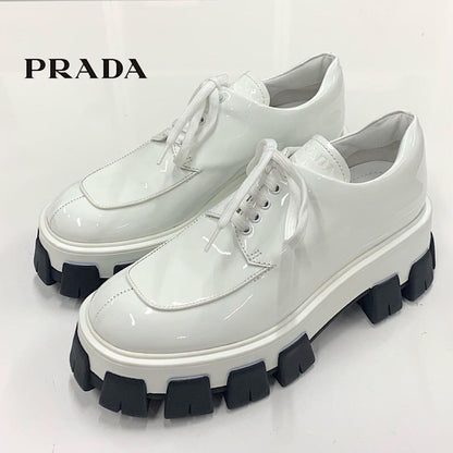 Prada Patent Platform Lace Up Shoes White