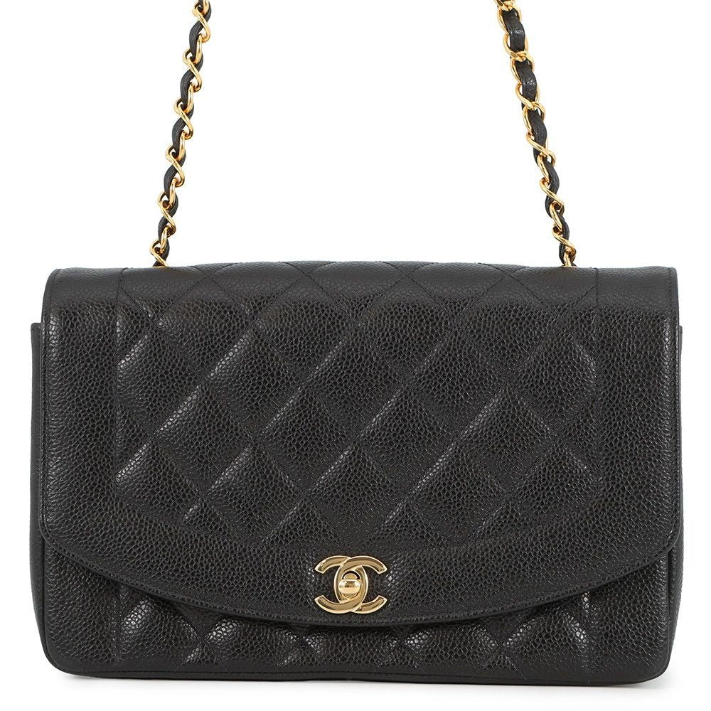 Chanel Chain Shoulder Bag Quilted 25 CC Logo Diana Caviar Leather