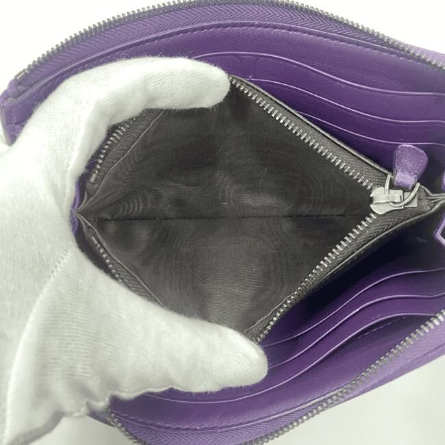 Bottega Veneta L Shaped Zipper Long Wallet In Purple Intrecciato Excellent